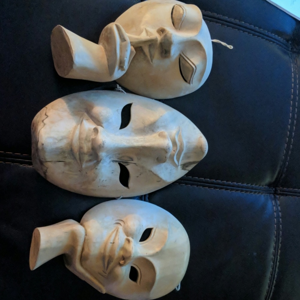 3 wood wall face masks